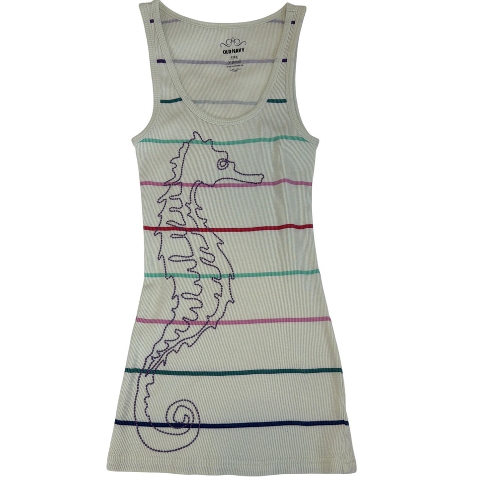 Vintage Old Navy Womens Y2K Ribbed Knit Seahorse‎ Tank Size XS Preppy